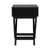 NNEED Bedside Table Wooden Frame Cross Base Black