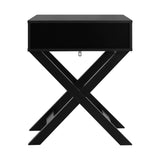 NNEED Bedside Table Wooden Frame Cross Base Black