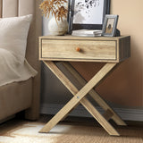 NNEED Bedside Table Wooden Frame Cross Base
