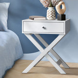 NNEED Bedside Table Wooden Frame Cross Base White
