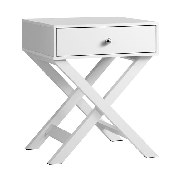 NNEED Bedside Table Wooden Frame Cross Base White