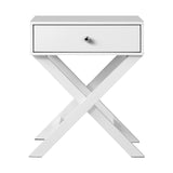 NNEED Bedside Table Wooden Frame Cross Base White