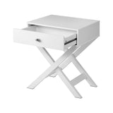 NNEED Bedside Table Wooden Frame Cross Base White