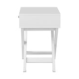 NNEED Bedside Table Wooden Frame Cross Base White