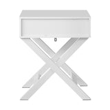 NNEED Bedside Table Wooden Frame Cross Base White