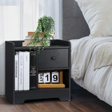 NNEED Bedside Table with Drawer & Storage Space Black