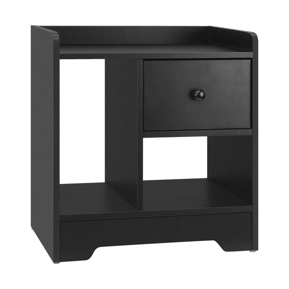 NNEED Bedside Table with Drawer & Storage Space Black