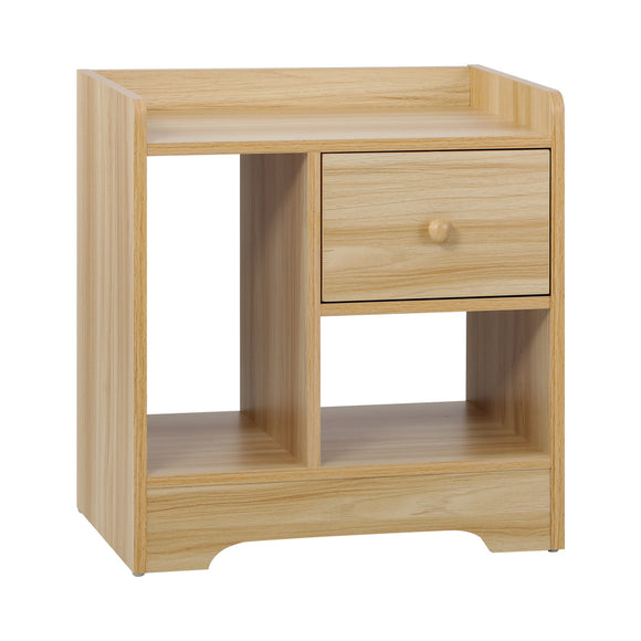 NNEED Bedside Table with Drawer & Storage Space Wooden