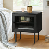 NNEED Bedside Tables Storage Cabinet Wood Black