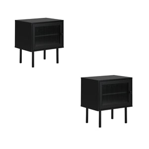 NNEED 2X Bedside Tables Storage Cabinet Glass Door Black