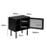 NNEED 2X Bedside Tables Storage Cabinet Glass Door Black