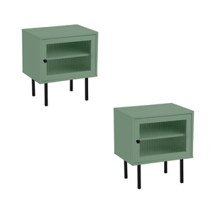 NNEED 2X Bedside Tables Storage Cabinet Glass Door Green