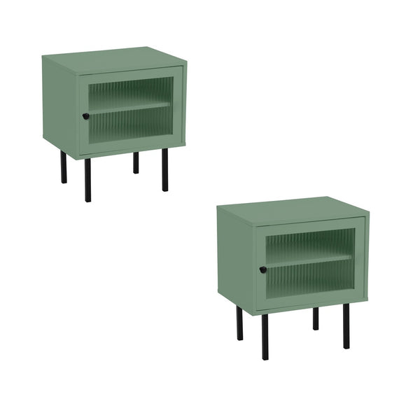 NNEED 2X Bedside Tables Storage Cabinet Glass Door Green