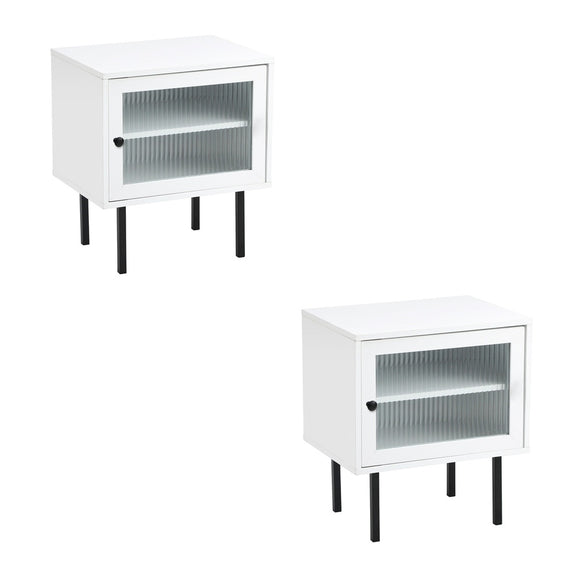 NNEED 2X Bedside Tables Storage Cabinet Glass Door White