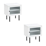 NNEED 2X Bedside Tables Storage Cabinet Glass Door White