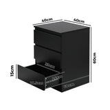 NNEED Bedside Table 3 Drawers Storage Cabinet Black