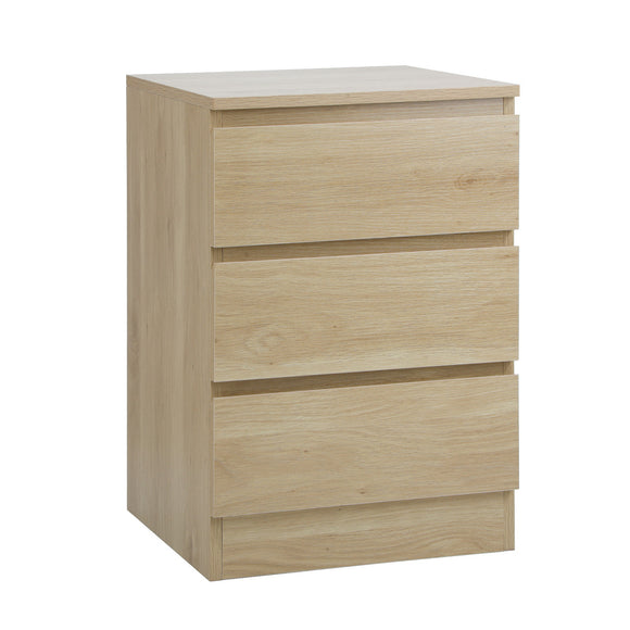 NNEED Bedside Table 3 Drawers Storage Cabinet Natural