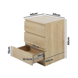 NNEED Bedside Table 3 Drawers Storage Cabinet Natural