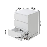 NNEED Bedside Table 3 Drawers Storage Cabinet White