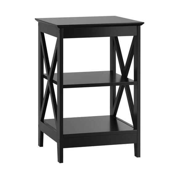 NNEED Side Table 3-tier Shelf X-Structured Sides Black