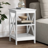 NNEED Side Table 3-tier Shelf X-Structured Sides White