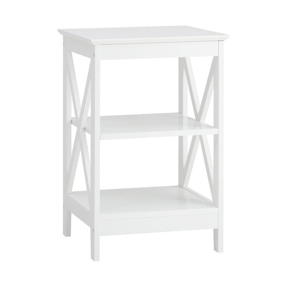NNEED Side Table 3-tier Shelf X-Structured Sides White