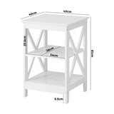 NNEED Side Table 3-tier Shelf X-Structured Sides White