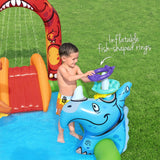 NNEDSZ Kids Inflatable Play Splash Pool with Slide Ball Tossing Toys 242x140cm