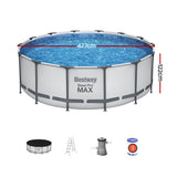NNEDSZ Swimming Pool 427x427x122cm Steel Frame Above Ground Pools Round Filter Pump Ladder