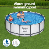 NNEDSZ Swimming Pool 427x427x122cm Steel Frame Above Ground Pools Round Filter Pump Ladder