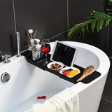 NNEOBA Extendable Bamboo Bathtub Tray Caddy with Storage