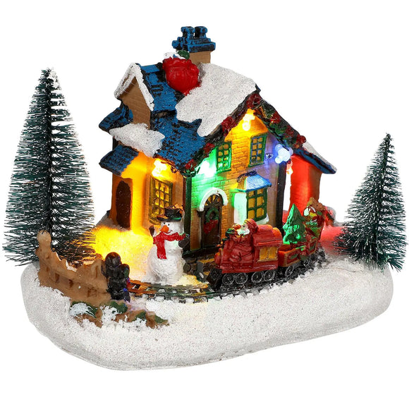 NNEOBA Battery-Operated LED Resin Log Cabin Christmas Ornament
