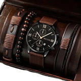 Watch with brown straps and beads in a display box