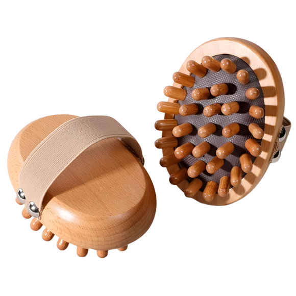 NNEOBA 2Pcs Wooden Anti-Cellulite & Scalp Massage Brush Essential Oil Spa Brown