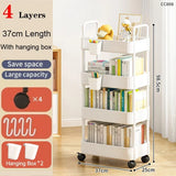 NNEOBA 4 Layer Mobile Organizer Cart with Wheels and Hanging Bucket