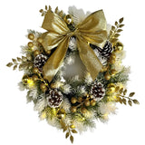 NNEOBA Golden Christmas Wreath with Pine Cones and Bow