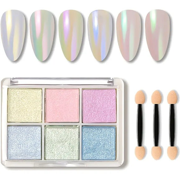 NNETM 6 Colors Chrome Mirror DIY Nail Powder Set Mermaid Nail Art Neon Pigment Powders and Glittering Effects