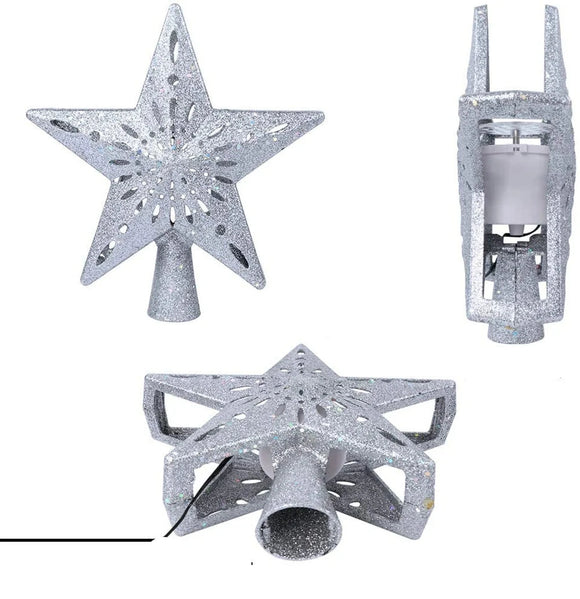 NNEOBA 3D Glitter Star Christmas Tree Topper with Rotating LED Snowflake Projector