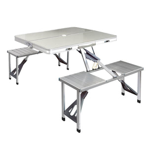 NNEDSZ Folding Camping Table Outdoor Picnic BBQ With 2 Bench Chairs Set