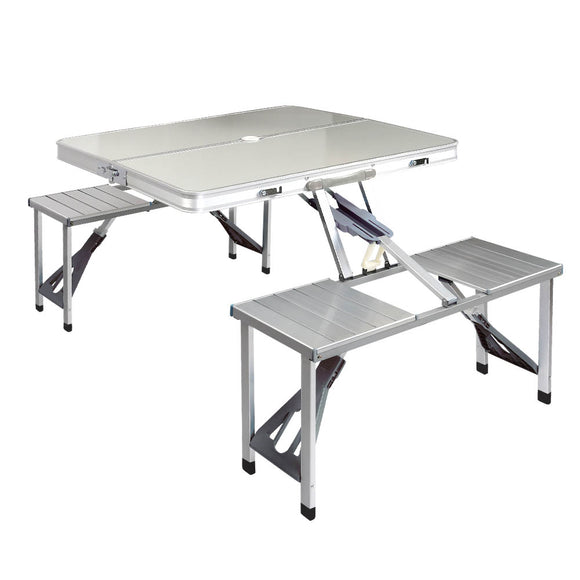NNEDSZ Folding Camping Table Outdoor Picnic BBQ With 2 Bench Chairs Set