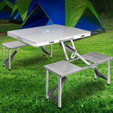 NNEDSZ Folding Camping Table Outdoor Picnic BBQ With 2 Bench Chairs Set