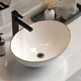 NNEDSZ Bathroom Basin Ceramic Vanity Sink Hand Wash Bowl Gold Line 41x34cm