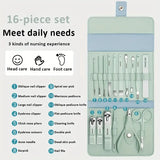 NNETM 12/16 Pcs Manicure Pedicure Facial Set  With Leather Case