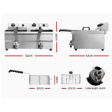 NNEDSZ Devanti 20L Electric Commercial Deep Fryer Double Baskets Oil Taps 6000W