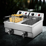 NNEDSZ Devanti 20L Electric Commercial Deep Fryer Double Baskets Oil Taps 6000W