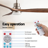 Devanti 52" Ceiling Fan with Light Remote Control DC Motor Smart App Timber Blades Brown
