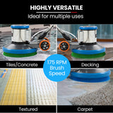 NNEMB 17' Commercial Orbital Scrubber & Polisher, Hard Floor Buffer, Carpet Cleaner, 12L Solution Tank, 2 Brushes