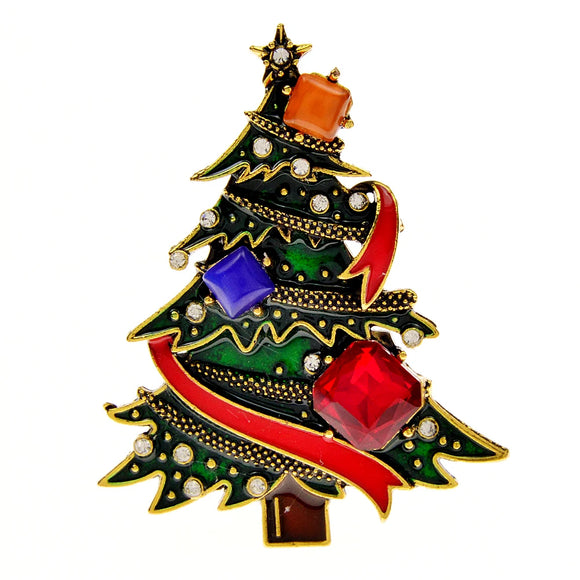 NNEOBA Elegant Rhinestone Christmas Tree Brooch