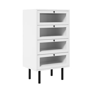 NNEED 4 Chest of Drawers Tempered Glass Doors White
