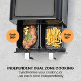 NNEMB 9L Dual Zone Air Fryer, Electric Digital Airfryer Twin Drawers, Black/Silver